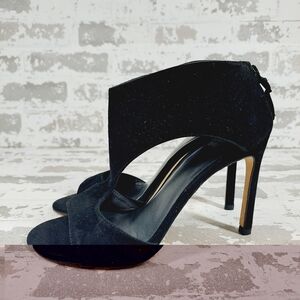 NEW Stuart Weitzman Hot Stuff Black Suede Slip On Evening Sandals O730